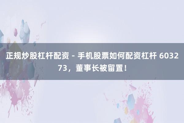 正规炒股杠杆配资 - 手机股票如何配资杠杆 603273，董事长被留置！
